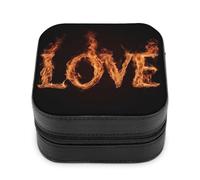 Jubonexis Piccolo portagioie AMORE Scritto in Fiamme Portatile PU Pelle Mini Display Storage Holder Scatole Viaggio Gioielli Caso per le Donne