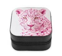Jubonexis Piccolo portagioie astratto geometrico rosa testa di leopardo portatile in pelle PU mini display scatole porta gioielli da viaggio per donne