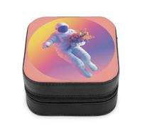 Jubonexis Piccolo portagioie astronauta galleggiante con un mazzo di fiori portatile in pelle PU mini display scatole da viaggio portagioie da donna