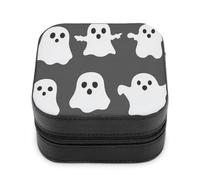 Jubonexis Piccolo portagioie bianco carino fantasmi dei cartoni animati portatile in pelle PU mini display scatole porta gioielli da viaggio per le donne