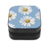 Jubonexis Piccolo portagioie bianco margherite su un blu portatile in pelle PU mini display Storage Holder scatole da viaggio per le donne