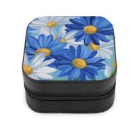 Jubonexis Piccolo portagioie carino blu margherite portatile in pelle PU mini display scatole porta gioielli da viaggio per le donne