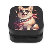 Jubonexis Piccolo portagioie carino Corgi che indossa occhiali da sole portatile in pelle PU mini display scatole portaoggetti da viaggio custodia per gioielli da donna