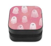 Jubonexis Piccolo portagioie carino fantasmi dei cartoni animati su rosa portatile in pelle PU mini display scatole porta gioielli da viaggio per le donne