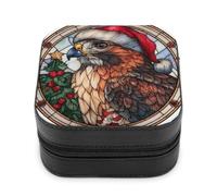 Jubonexis Piccolo portagioie con aquila con cappello di Babbo Natale e albero di Natale, portatile, in pelle PU, mini espositore, scatole da viaggio per gioielli da donna