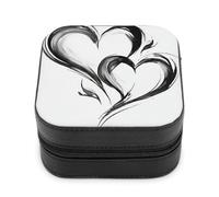 Jubonexis Piccolo portagioie con due cuori disegnati a mano, portatile, in pelle PU, mini espositore, scatole da viaggio, per donne