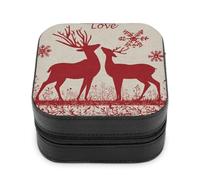 Jubonexis Piccolo portagioie con due sagome di renne rosse, portatile, in pelle PU, mini espositore, da viaggio, per donne