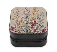 Jubonexis Piccolo portagioie con fiori di campo primaverili e fiori floreali, portatile, in pelle PU, mini espositore, scatole da viaggio per gioielli da donna