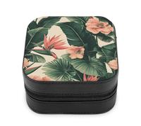 Jubonexis Piccolo portagioie con fiori tropicali verde rosa portatile in pelle PU mini display scatole da viaggio portagioie per donne