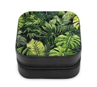 Jubonexis Piccolo portagioie con piante della foresta pluviale, monstera, tropicale, portatile, in pelle PU, mini espositore, da viaggio, per donne