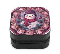 Jubonexis Piccolo portagioie con pupazzo di neve con cappello sciarpa agrifoglio rosa pastello portatile in pelle PU mini display scatole porta gioielli da viaggio per donne