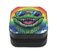 Jubonexis Piccolo portagioie con testa di coccodrillo sorridente, portatile, in pelle PU, mini espositore, da viaggio, per donne