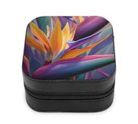 Jubonexis Piccolo portagioie con uccellino del paradiso fiore, portatile, in pelle PU, mini espositore, da viaggio, per donne