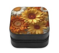Jubonexis Piccolo portagioie giallo girasoli e margherite portatile in pelle PU mini display scatole porta gioielli da viaggio per le donne
