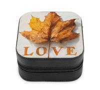Jubonexis Piccolo portagioie grande marrone foglia d'acero AMORE portatile in pelle PU mini display scatole portaoggetti da viaggio gioielli caso per le donne