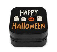 Jubonexis Piccolo portagioie Happy Halloween Cartoon fantasmi zucche portatile in pelle PU mini display scatole porta gioielli da viaggio per donne