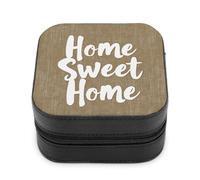 Jubonexis Piccolo portagioie Home Sweet Home, beige, minimalista, portatile, in pelle PU, mini espositore, da viaggio, per donne