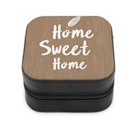 Jubonexis Piccolo portagioie Home Sweet Home Beige Tessuto Minimalista Portatile PU Pelle Mini Display Storage Holder Scatole Portagioie da viaggio per le donne