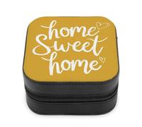 Jubonexis Piccolo portagioie Home Sweet Home Heart on Yellow Portable PU Leather Mini Display Storage Holder Box Travel Jewelry Case per le donne