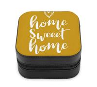 Jubonexis Piccolo portagioie Home Sweet Home su giallo portatile in pelle PU Mini Display Storage Holder scatole da viaggio per donne