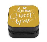 Jubonexis Piccolo portagioie Home Sweet Home testo su giallo portatile in pelle PU mini display scatole porta gioielli da viaggio per donne