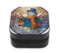 Jubonexis Piccolo portagioie in vetro colorato pupazzo di neve con cappello sciarpa portatile in pelle PU mini display scatole porta gioielli da viaggio per donne