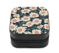 Jubonexis Piccolo portagioie modello di margherite bianche portatile in pelle PU mini display scatole porta gioielli da viaggio per le donne