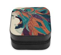 Jubonexis Piccolo portagioie ruggente testa di leone astratto portatile in pelle PU mini display scatole porta gioielli da viaggio per donne