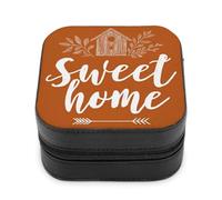 Jubonexis Piccolo portagioie rustico dolce casa degli uccelli su arancione portatile in pelle PU mini display scatole porta gioielli da viaggio per donne