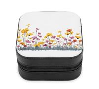 Jubonexis Piccolo portagioie semplice degli anni '50 con campo di fiori selvatici portatile in pelle PU mini display scatole porta gioielli da viaggio per donne