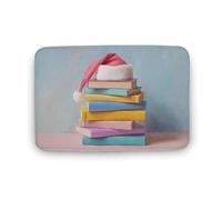 Jubonexis Pila di libri con cappello di Babbo Natale, tappetino da bagno extra morbido in velluto di corallo, rapido assorbimento d'acqua, antiscivolo, comodo tappeto da bagno 50 x 80 cm