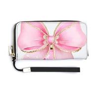 Jubonexis Pink Christmas Bell con fiocco acquerello pochette in pelle PU lungo bifold portafoglio, portamonete porta carte di credito custodia per soldi per donne uomini