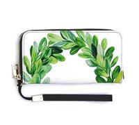 Jubonexis Pochette in pelle ecologica in poliuretano con corona di bosso ad acquerello, portamonete, porta carte di credito, porta carte di credito e soldi, per donne e uomini