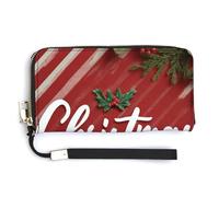 Jubonexis Pochette in pelle PU a righe rosse e bianche natalizie, lunga e doppia, portamonete, porta carte di credito, porta carte di credito e denaro per donne e uomini