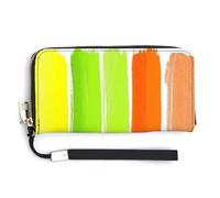 Jubonexis Pochette in pelle PU con cinque strisce verticali giallo fluo verde portafoglio lungo, portamonete porta carte di credito, resistente porta carte di credito per donne e uomini