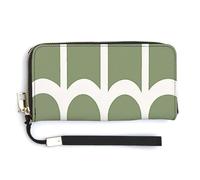 Jubonexis Pochette in pelle PU con motivo ad arco verde e bianco, stile bohémien, lungo, con portamonete, porta carte di credito, porta carte di credito e soldi, per donne e uomini