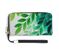 Jubonexis Pochette lunga in pelle PU con foglia verde acquerello, portamonete, porta carte di credito, porta carte di credito e denaro per donne e uomini