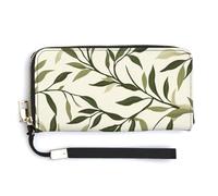 Jubonexis Pochette lunga in pelle PU con foglie verde oliva, portamonete e carte di credito, custodia per carte di credito e denaro per donne e uomini