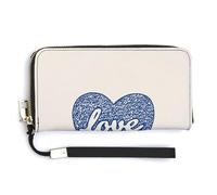 Jubonexis Pochette lunga in pelle PU con motivo a forma di cuore e scritta in stile minimalista, portamonete, porta carte di credito, porta carte di credito e soldi, per donne e uomini