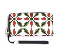 Jubonexis Pochette lunga in pelle PU con motivo piatto verde oliva e rosso, portamonete, porta carte di credito, porta carte di credito e denaro per donne e uomini