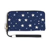 Jubonexis Pochette lunga in pelle sintetica con piccole stelle bianche su una pochette in pelle sintetica blu navy, portamonete, porta carte di credito, porta carte di credito e denaro per donne e