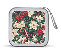 Jubonexis Poinsettia Holly Mistletoe Candy Canes CD Case DVD Storage Case Portatile per Auto Casa Viaggio