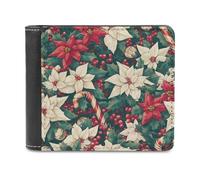 Jubonexis Poinsettia Holly Mistletoe Candy Canes Soft PU Leather Bifold Portafoglio, Portamonete Porta Credito Pass Custodia, Durevole Porta Carte Slim Billfold per Uomini Donne Conservazione Soldi