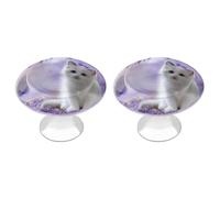 Jubonexis Pomelli rotondi con motivo gattino con fiocco viola, maniglie con viti, 2 pezzi, pomelli per cassettiera, decorazione per armadio, casa, ufficio, cucina