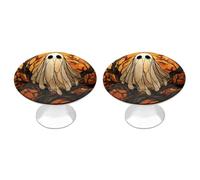 Jubonexis Pomelli rotondi in vetro colorato bianco con fantasma su rami di albero, maniglie con viti, 2 pezzi, pomello per cassettiera, decorazione per armadio, casa, ufficio, cucina