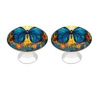 Jubonexis Pomelli rotondi in vetro colorato blu a forma di farfalla con ali aperte, per cassetti, armadietti, maniglie con viti, 2 pezzi, per cassetti, cassettiere, decorazione per armadio, casa