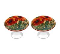 Jubonexis Pomelli rotondi in vetro colorato con papaveri rossi e arancioni per cassetti e armadietti, con viti, 2 pezzi, pomelli per cassettiera, decorazione per armadio, casa, ufficio, cucina