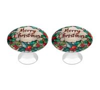 Jubonexis Pomelli rotondi in vetro colorato Merry Christmas con agrifoglio e bacche per cassetti e armadietti, con viti, 2 pezzi, pomello per cassettiera, decorazione per armadio, casa, ufficio