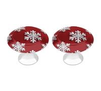 Jubonexis Pomelli rotondi natalizi con fiocchi di neve bianchi su sfondo rosso, con viti, 2 pezzi, per cassetti, cassettiere, armadi, casa, ufficio, cucina
