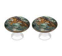 Jubonexis Pomelli rotondi per cassetti con viti, 2 pezzi, a forma di gatto che cavalca una tigre ruggente, decorazione per armadio, casa, ufficio, cucina